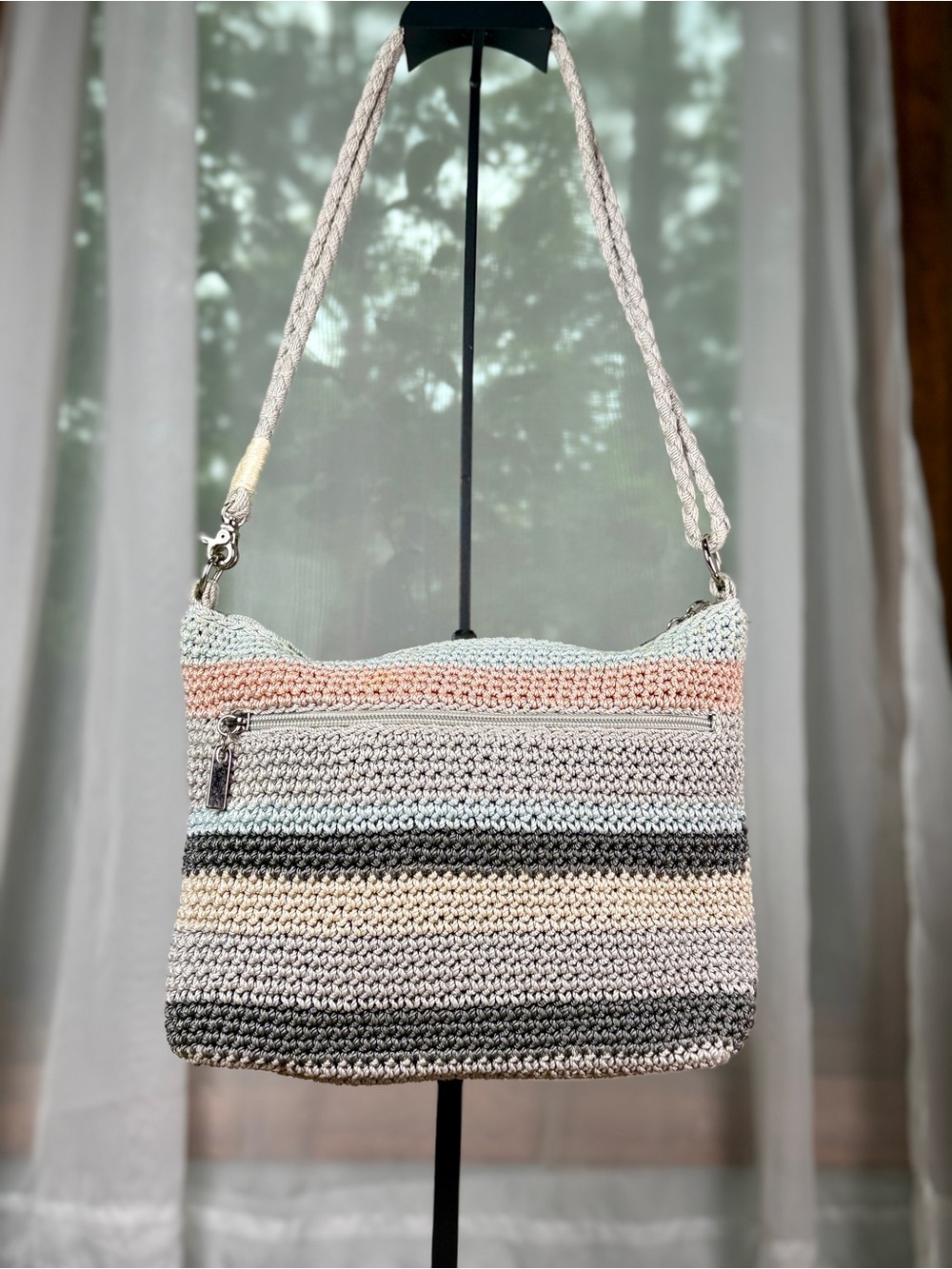 The Sak Crochet Striped Convertible Shoulder/Crossbody Bag EUC